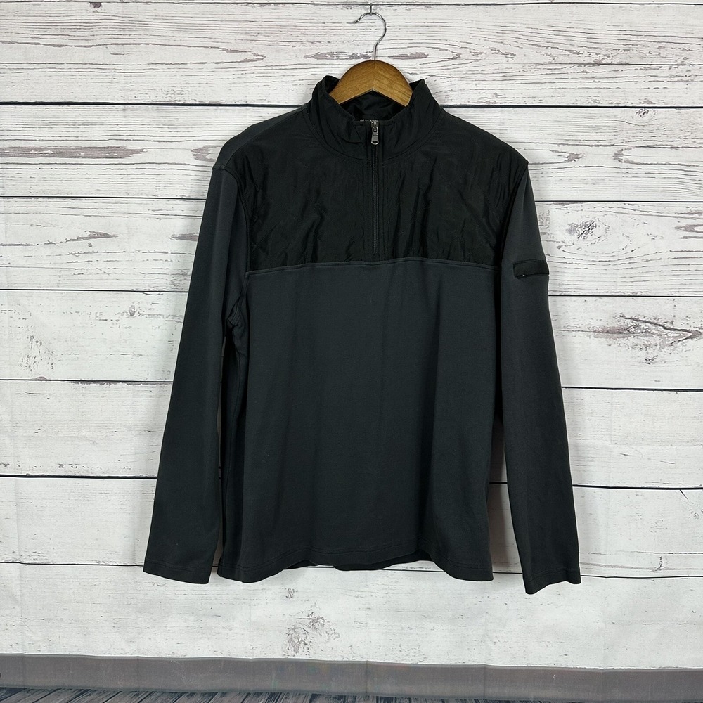 Bugatchi Pullover Mens Large Black 1/4 Zip Quilted Casual Preppy Athleisure Golf